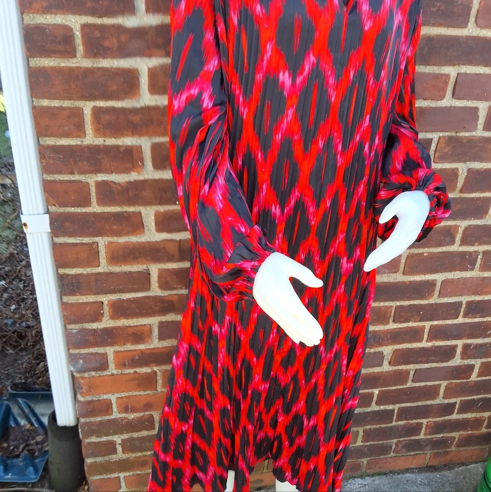 Scoop Plus Size 16/18 Red Black Ikat Midi Dress Belted Boho Long Sleeve - Picture 11 of 11